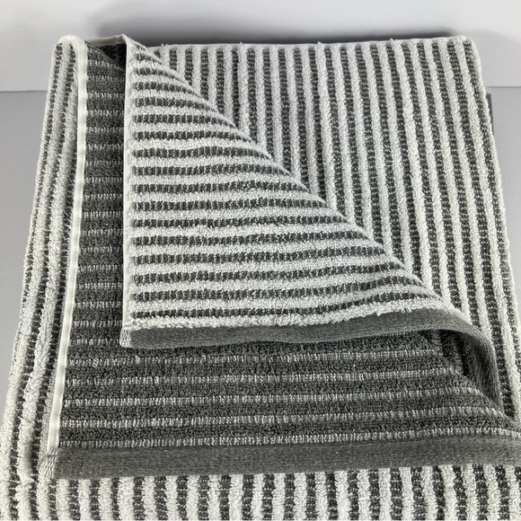 DKNY Bath Towel Set Eco Melange Gray White Striped 2 Pc Soft Cotton NEW - Picture 5 of 7